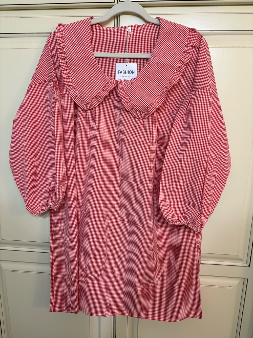 Red Gingham Peter Pan Collar Dress. Sz Large. BNWT.